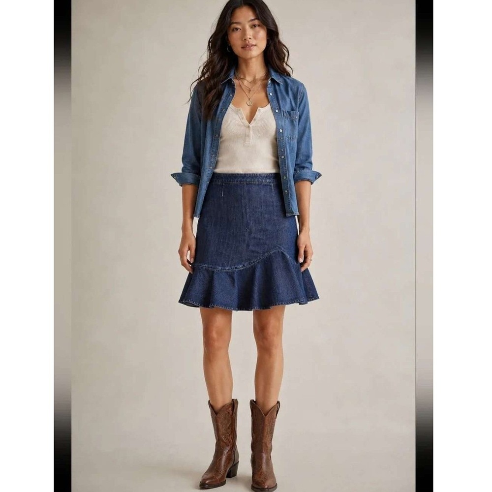 Anthropologie Leifsdottir Size 4 Denim Ruffle Hem trumpet Skirt Dark Wash
